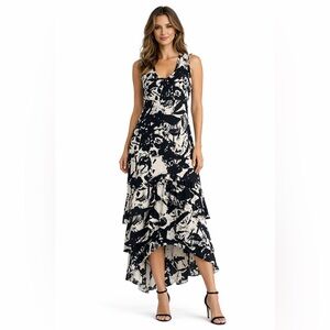 Banana Republic Women’s Navy & Cream Sleeveless Floor Length Hi-Low Dress Sz 10